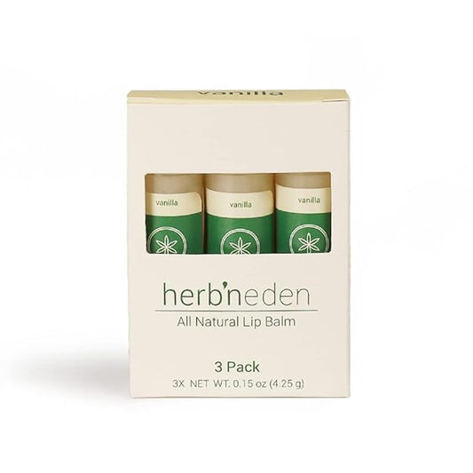 Herb’N Eden Vanilla Lip Balm Pack of 3 | Moisturizing and Soothing for Dry, Chapped Lips | 100% Natural Ingredients | Essential Oils-VivaGrace Women