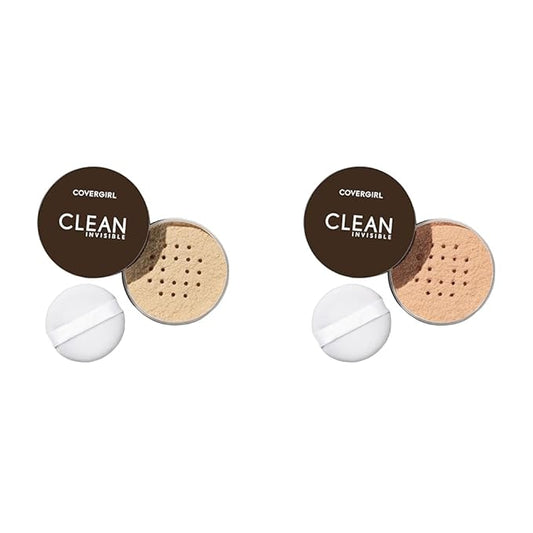 COVERGIRL Clean Invisible Loose Powder Vegan Formula Translucent Fair 20g & Translucent Medium 20g Setting Powder Bundle-VivaGrace Women