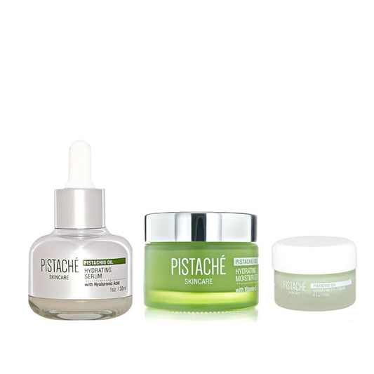 Pistaché Skincare Pistachio Oil Ultimate Face Trio Set + Eye Cream, Hyaluronic Acid Face Serum & Face Moisturizer + Hydrates and Nourishes + Vitamin E + Antioxidant Protection-VivaGrace Women