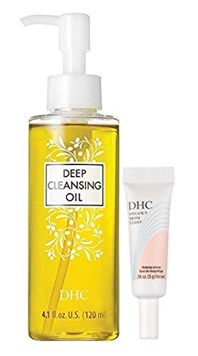 DHC Must Haves, Deep Cleansing Oil Medium, Velvet Skin Coat Mini, Facial Cleansing Oil, Makeup Primer, Fragrance and Colorant Free, Ideal for All Skin Types, 4.1 oz. and 0.18 oz.-VivaGrace Women