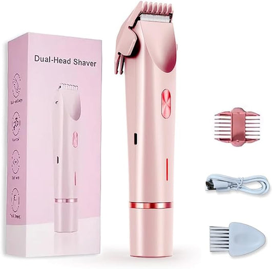 2-in-1 Women's Electric Shaver, Waterproof Cordless Bikini Trimmer & Body Razor, Dual Head Pain-Free Design, Pink Galaxy (2025)-VivaGrace Women