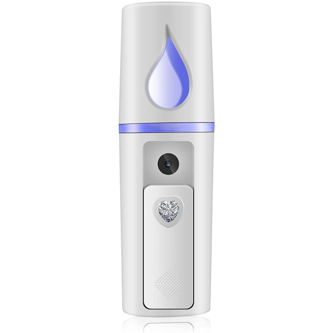 Nano Facial Mister Portable Mist Sprayer with Mirror Mini Cool Mist Spray for Skin Care & Facial Body Moisturized & Eyelash Extensions, USB Rechargeable (White)-VivaGrace Women
