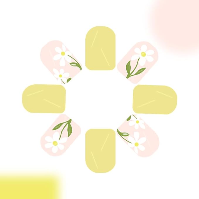 24Pcs Short Press on Nails Square Shaped Fake Nails Yellow Flower False Nails for Women Cute Glossy Stick on Nails Reusable Artificial Acrylic Nails Summer Glue on Nails Manicure Kit