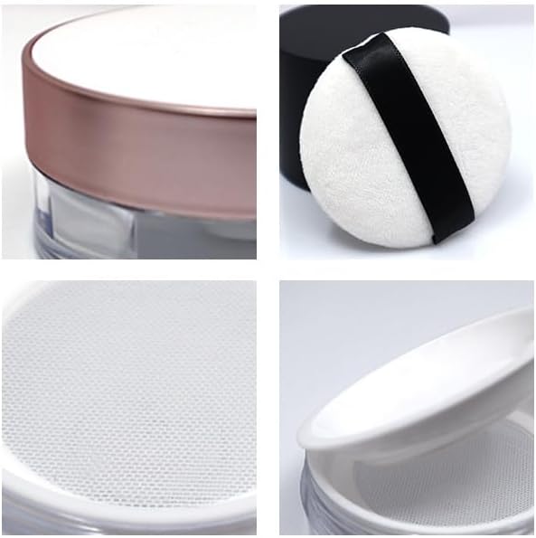AKOAK Capacity 15ml(0.5 oz) No Leaks Empty Reusable Plastic Loose Powder Compact Container DIY Makeup Powder Case with Sponge Powder Puff, Elasticated Net Sifter and Threaded Screw Lid (White)-VivaGrace Women