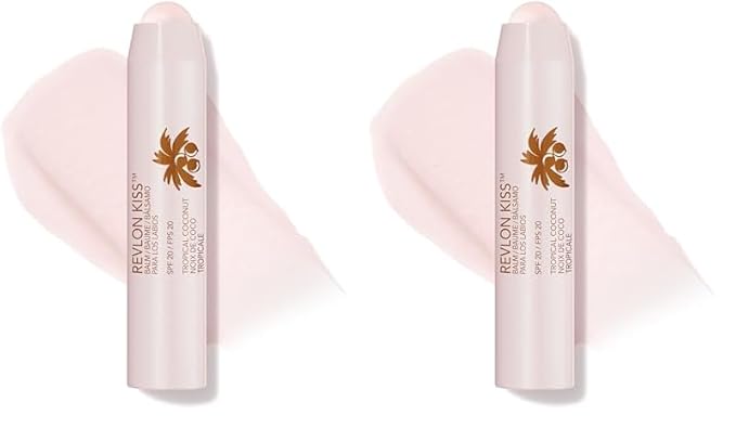 Revlon Lip Balm, Kiss Tinted Lip Balm, Face Makeup with Lasting Hydration, SPF 20, Infused with Natural Fruit Oils, 010 Tropical Coconut, 0.09 Oz (Pack of 2)-VivaGrace Women