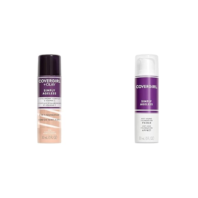 COVERGIRL+OLAY Simply Ageless 3-in-1 Liquid Foundation, Classic Ivory & Simply Ageless Makeup Primer, 1 Fl Oz, Pack of 1-VivaGrace Women