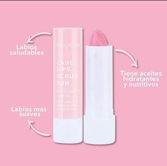 RUBY ROSE COSMETICS - EXFOLIANTE LABIAL CARE LIPS FUN STRAWBERRY LOVE, exfoliante labial en barra, tiene aceites hidratantes y nutritivos!!-VivaGrace Women