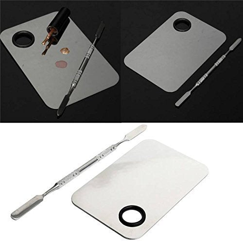 Onwon Stainless Steel Professional Pro Lady Cosmetic Makeup Palette Nail Eye Shadow Mixing Makeup Palette with Spatula Tool(150x100MM)-VivaGrace Women