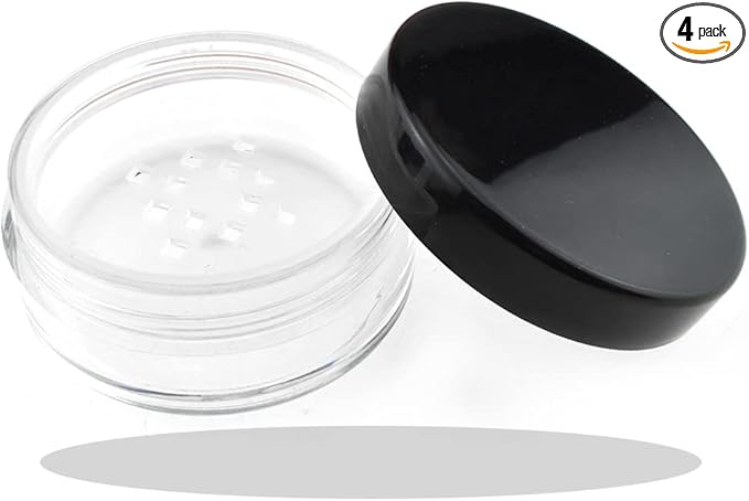 HAHIYO 4pcs 10ml/0.34oz Plastic Empty Travel Compact Case Makeup Cosmetic Jar Refillable Powder Box No Leak Holder with Common Sifter and Black Screw Lid-VivaGrace Women