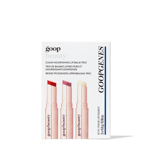 goop Beauty Lip Balm Trio | Clean Moisturizer for Chapped, Cracked & Dry Lips | Clear, Peony, & Tomato | Tinted for Sheer Color | Petroleum Free | 0.16 fl oz Each-VivaGrace Women
