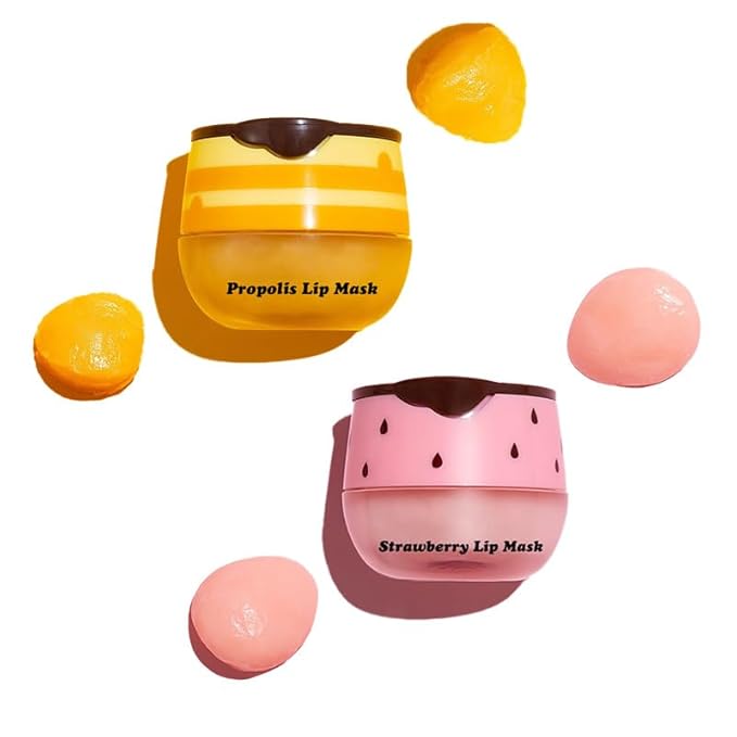 3Pcs Lip Balm Honey Pot, Lip Mask Overnight Lip Balm Hydrating Prevention Dry and Crack Lip Scrubs Exfoliator Lip Wrinkle Care, Beeswax with Vitamin E (3Pcs Honey&Strawberry&Watermelon)-VivaGrace Women