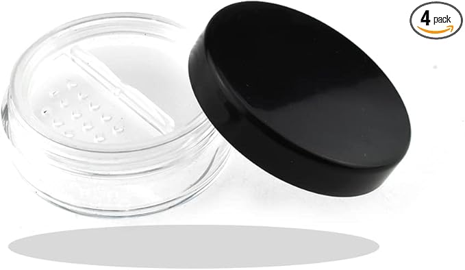HAHIYO 4pcs 10ml/0.34oz Plastic Empty Travel Compact Case Makeup Cosmetic Jar Refillable Powder Box No Leak Holder with Rotatable Sifter and Black Screw Lid-VivaGrace Women