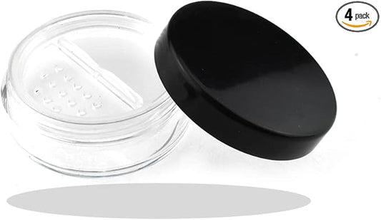 HAHIYO 4pcs 10ml/0.34oz Plastic Empty Travel Compact Case Makeup Cosmetic Jar Refillable Powder Box No Leak Holder with Rotatable Sifter and Black Screw Lid-VivaGrace Women