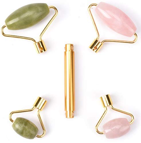 Jade Rose Quartz Roller Kit with 3 Changeable Heads | Face Facial Roller-VivaGrace Women