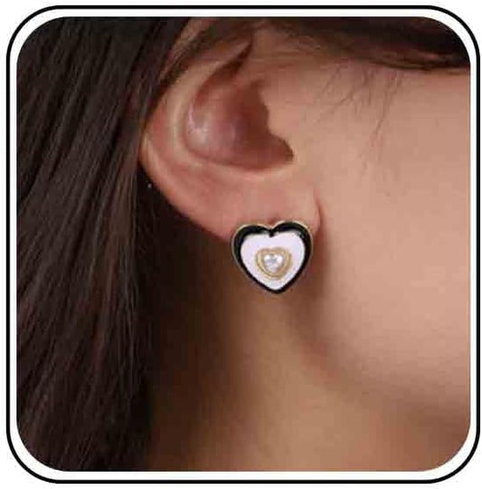 Vintage Pearl Heart Stud Earrings Enamel Heart Earrings Heart Love Earrings White Minimal Earrings Jewelry for Women-VivaGrace Women