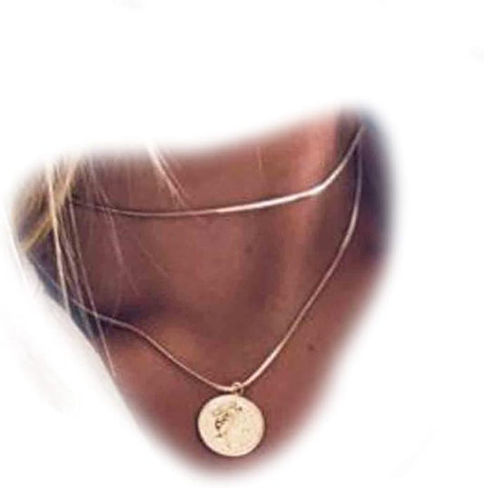 Boho Layered Coin Necklace Choker Gold Medallion Pendant Necklace Round Disc Necklace Vintage Snake Chain Necklace Jewelry for Women-VivaGrace Women
