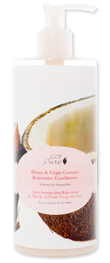 100% PURE Honey & Virgin Coconut Restorative Conditioner Moisturizer & Repair Replenishing Nutrient Boost for Dry Damaged Hair, Promotes Healthy Growth for Women & Men - Sulfate Free - 13 Fl Oz-VivaGrace Women