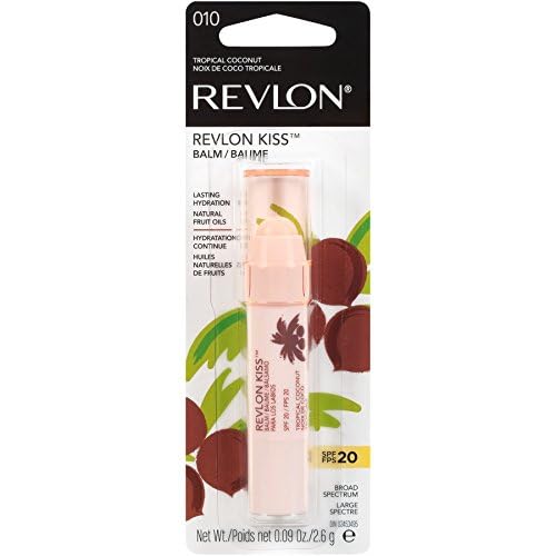 Revlon Lip Balm, Kiss Tinted Lip Balm, Face Makeup with Lasting Hydration, SPF 20, Infused with Natural Fruit Oils, 010 Tropical Coconut, 0.09 Oz (Pack of 2)-VivaGrace Women