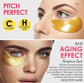 Golden 24K Radiant Under Eye Gel Mask (30 Pairs) Rejuvenating, Hydrating, Moisturizing Therapy for Under Eye Wrinkles, Dark Circles, Puffy Eyes, Refreshing, Revitalizing, Travel-VivaGrace Women