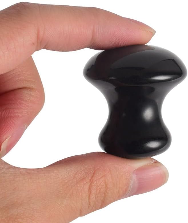 1 Pc Mushroom Jade Gua Sha Facial Tools, Jade Roller Guasha Massage Black Jade Stone Mushroom Shaped Face Lift Remove Wrinkles Massager for Women Spa, Gua Sha Massage Knobs for Body Relaxing-VivaGrace Women