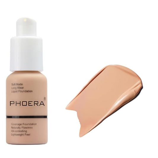 2Pcs Liquid Foundation Full Coverage 24HR Matte Oil Control Concealer 30ml (Nude & Buff Beige) with Kabuki Foundation Brush Flat Top (1pcs-103)-VivaGrace Women