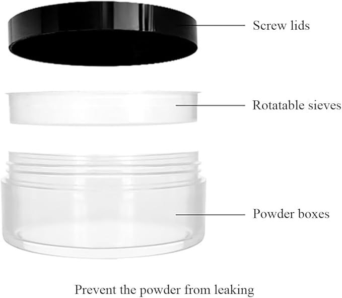 HAHIYO 2P 10ml/0.34oz Plastic Empty Travel Powder Container Small Loose Powders Compact Case Makeup Cosmetic Jar Refillable Powders Box No Leak Powder Holder with Rotatable Sifter and Black Screw Lid-VivaGrace Women