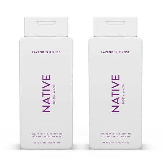 Native Body Wash Contains Naturally Derived Ingredients | For Women & Men, Sulfate, Paraben, & Dye Free Leaving Skin Soft and Hydrated | Lavender & Rose 18 oz - 2 Pk-VivaGrace Women
