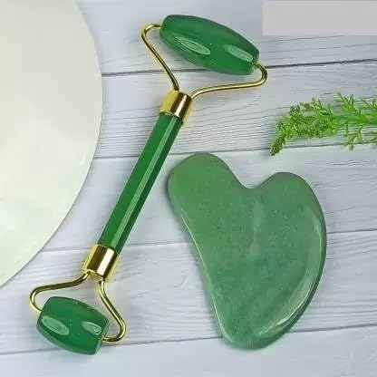 Green Jade Roller & Gua Sha Set, Face Roller Manual Massager,Green Jade Applicator for Face, Neck,Body Muscle,Relaxing, Stimulating Blood Flow, Relieve Fine Lines, Wrinkles,Green-VivaGrace Women