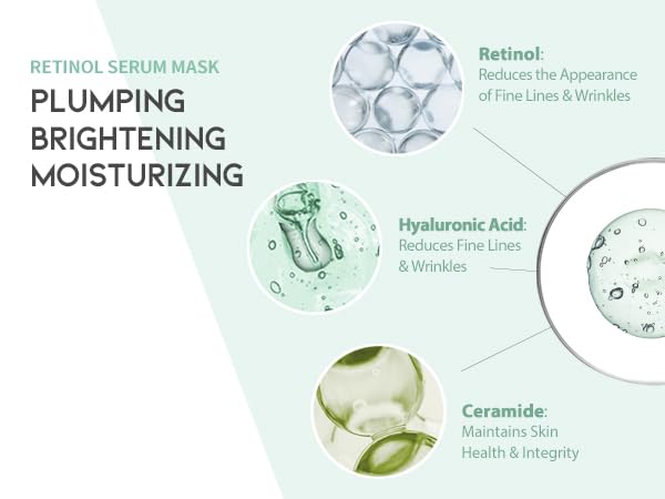 Rejuvenating Retinol Sheet Mask Korean Vegan Wrinkle Lifting, Plumping and Moisturizing Sheet Mask, Retinol, Ceramide, Hyaluronate 10EA-VivaGrace Women