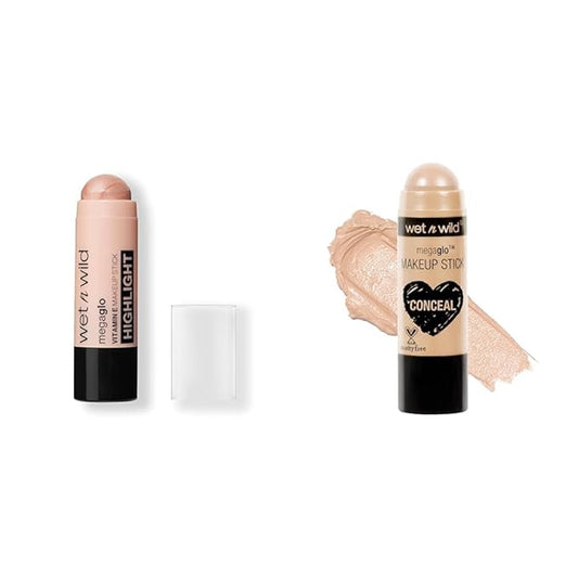 wet n wild Mega Glo Makeup Stick Glitzed Spell & Nude For Thought, Buildable Color Versatile Use Cruelty-Free Vegan-VivaGrace Women