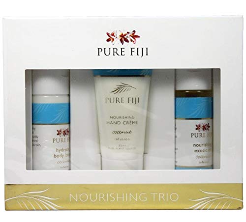 Pure Fiji Nourishing Trio, Ideal Spa Bath Gift Set for Women - Travel Kit - Includes Exotic Body Oil , Hydrating Body Lotion For Women and Nourishing Hand Cream, Coconut Scent-VivaGrace Women