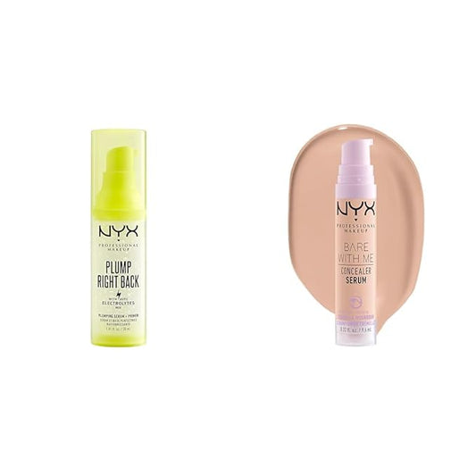 NYX PROFESSIONAL MAKEUP Plump Right Back Plumping Serum & Primer, With Hyaluronic Acid & Bare With Me Concealer Serum, Up To 24Hr Hydration - Light-VivaGrace Women