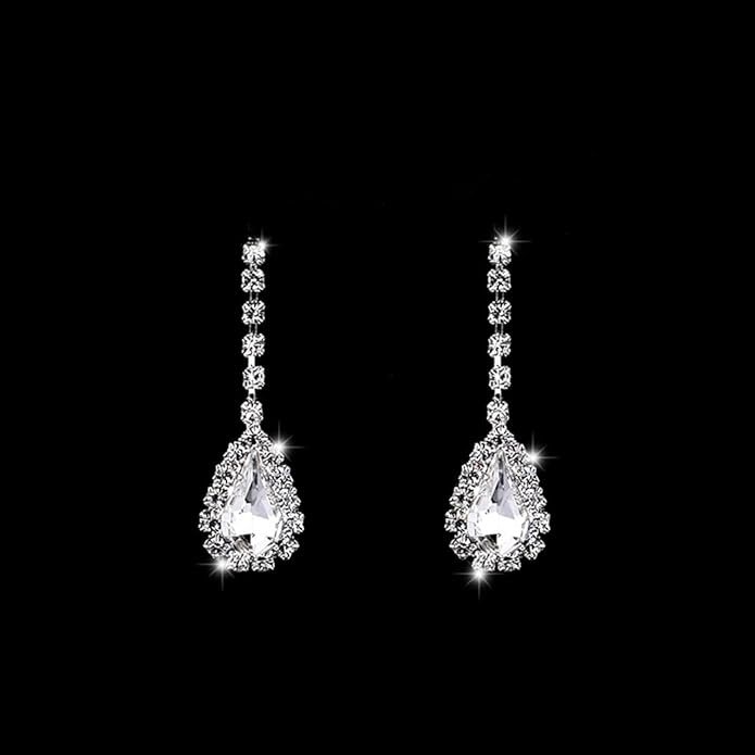 Bride Silver Necklace Earrings Set Rhinestone Wedding Jewelry Set Crystal Choker Necklace for Women-VivaGrace Women