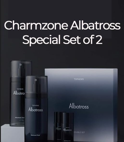 CHARMZONE Albatross Skincare for Men Aftershave Toner and Emulsion Set Father's Day Gift Set Hydrating Moisturizing Nourishing Toner+ Fluid + Travel size Total of 10.5 fl.oz-VivaGrace Women