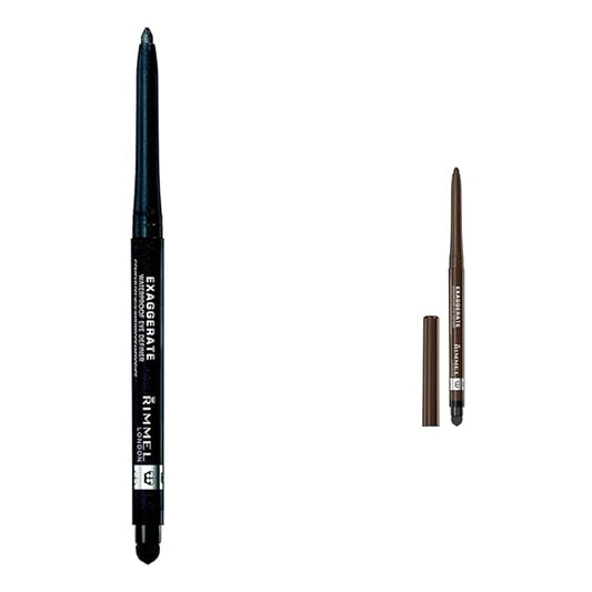 Rimmel London Exaggerate Waterproof Eye Definer Eyeliner Bundle, 264 Earl Grey & 212 Rich Brown, Highly Pigmented, Built-In Smudger, 0.01oz Each