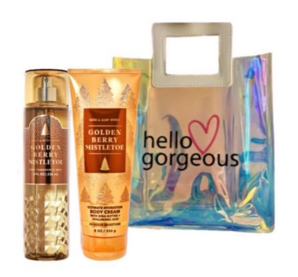 White Barn - Bath and Body Works - Gift Set 2 Piece Bundle - with Gift Bag HELLO GORGEOUS (Golden Berry Mistletoe)-VivaGrace Women