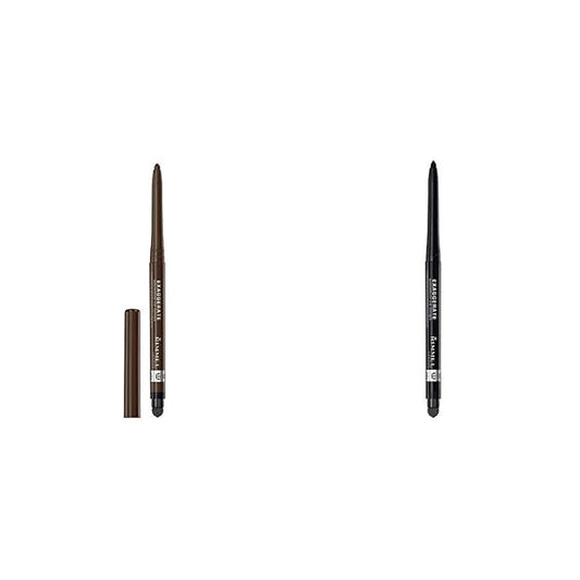 Rimmel Exaggerate Eye Definer, Rich Brown and Blackest Black, 0.01 Fluid Ounce, 1 Count, Waterproof Long Lasting Easy Twist Up Self-Sharpening Color Pencil