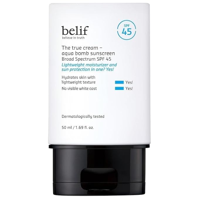 belif Aqua Bomb SPF 45 Hydrating Niacinamide Sunscreen (1.69 fl. oz) - The True Cream PA++++, Daily Broad Spectrum, No White Cast, Weightless & Invisible, Non-Greasy, Korean Skincare-VivaGrace Women
