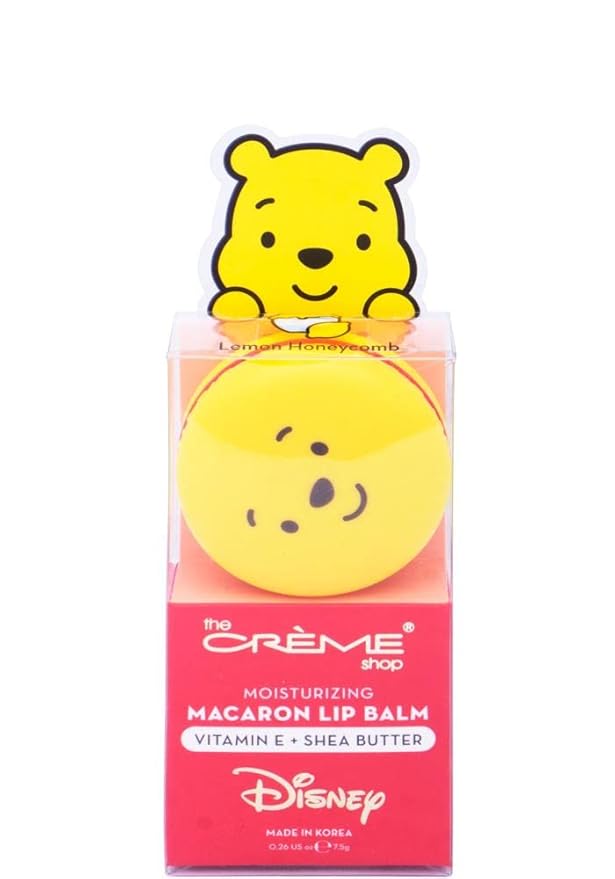 The Crème Shop x Disney Macaron Lip Balm Winnie The Pooh Lemon Honeycomb Crème Korean Scented Pocket Portable Vitamin E Shea Butter (Winnie The Pooh (Lemon Honeycomb))-VivaGrace Women