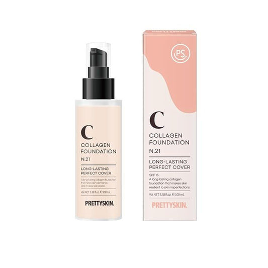 PS.PRETTYSKIN Collagen foundation for women, Long-Lasting Perfect Cover UV protection SPF15, Korean makeup with Titanium Dioxide 100ml/3.38fl.oz. (#21)-VivaGrace Women