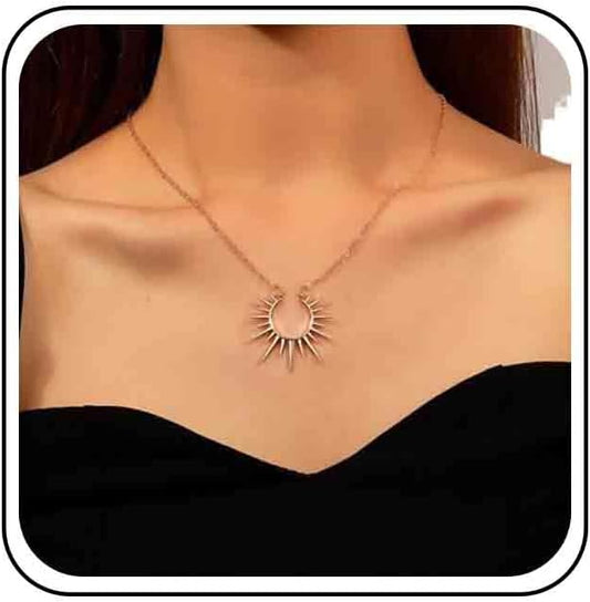 Vintage Sunburst Pendent Necklace Hollow Sunburst Necklace Moonstone Gold Sun Choker Necklace Open Sunburst Necklace Jewelry for Women (Gold)-VivaGrace Women
