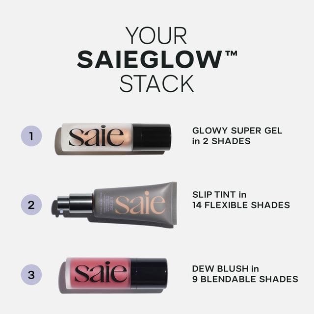 Saie Dew Blush - Lightweight Liquid Blush with a Blendable + Buildable Cream Finish - Dewy Cheek Tint with Doe Foot Wand Makeup Applicator - Bright Coral Blush - Poppy (.40 oz)-VivaGrace Women