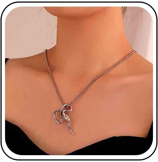 Vintage Snake Pendant Necklace Punk Snake Necklace Serpent Choker Necklace Silver Box Chain Necklace Jewelry for Women-VivaGrace Women