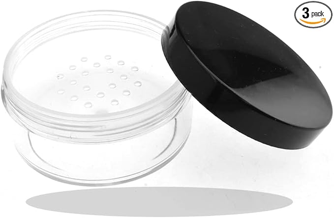 HAHIYO 3Pcs 30ml/1oz Plastic Empty Travel Compact Case Makeup Cosmetic Jar Refillable Powder Box No Leak Holder with Common Sifter and Black Screw Lid-VivaGrace Women