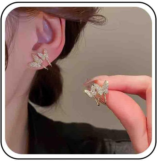 Vintage Crystal Butterfly Claw Earrings Rhinestone Claw Stud Earrings Sparkly Cz Butterfly Earrings Gold Butterfly Illusion Earrings Jewelry for Women-VivaGrace Women