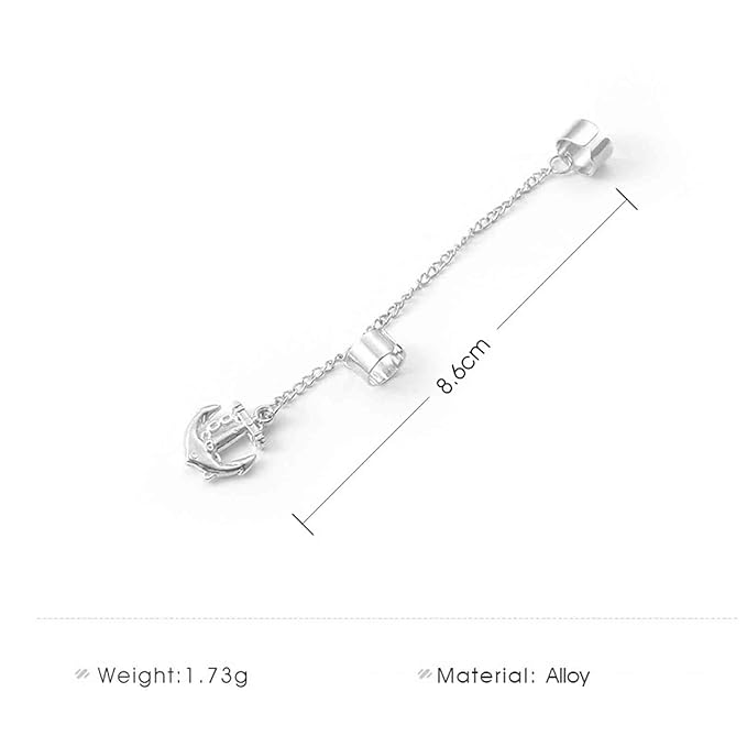 Anchor Chain Cuff Earrings Silver Anchor Dangle Chain Earrings Helix Chain Cartilage Earrings Non Piercing Earrings Jewelry for Women and Girls-VivaGrace Women