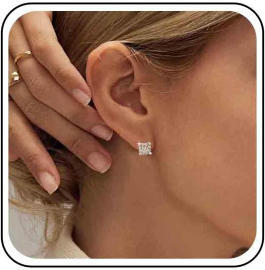 Vintage Crystal Square Earrings Rhinestone Square Stud Earrings Gold Cz Square Earrings Geometric Square Earrings Jewelry for Women-VivaGrace Women