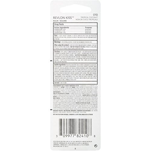 Revlon Lip Balm, Kiss Tinted Lip Balm, Face Makeup with Lasting Hydration, SPF 20, Infused with Natural Fruit Oils, 010 Tropical Coconut, 0.09 Oz (Pack of 2)-VivaGrace Women