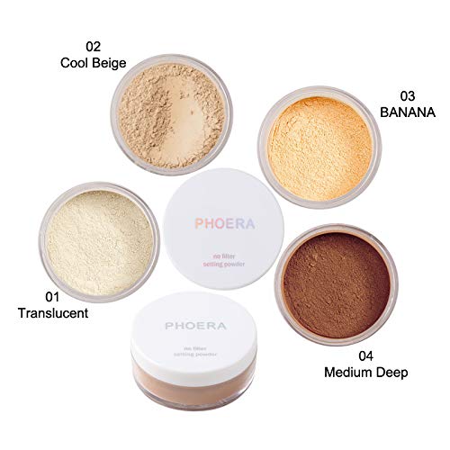2 Pcs PHOERA Setting Powder and Face Primer, Control Oil Brighten Skin Color Cover Face Setting Loose Powder。 (02 Cool Beige + makeup primer)-VivaGrace Women