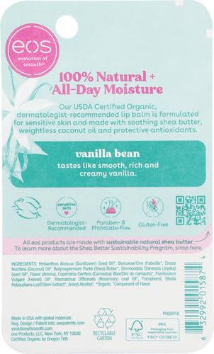 eos 100% Natural & Organic Lip Balm Stick- Vanilla Bean | Dermatologist Recommended for Sensitive Skin | All-Day Moisture Lip Care Products | 0.14 oz-VivaGrace Women